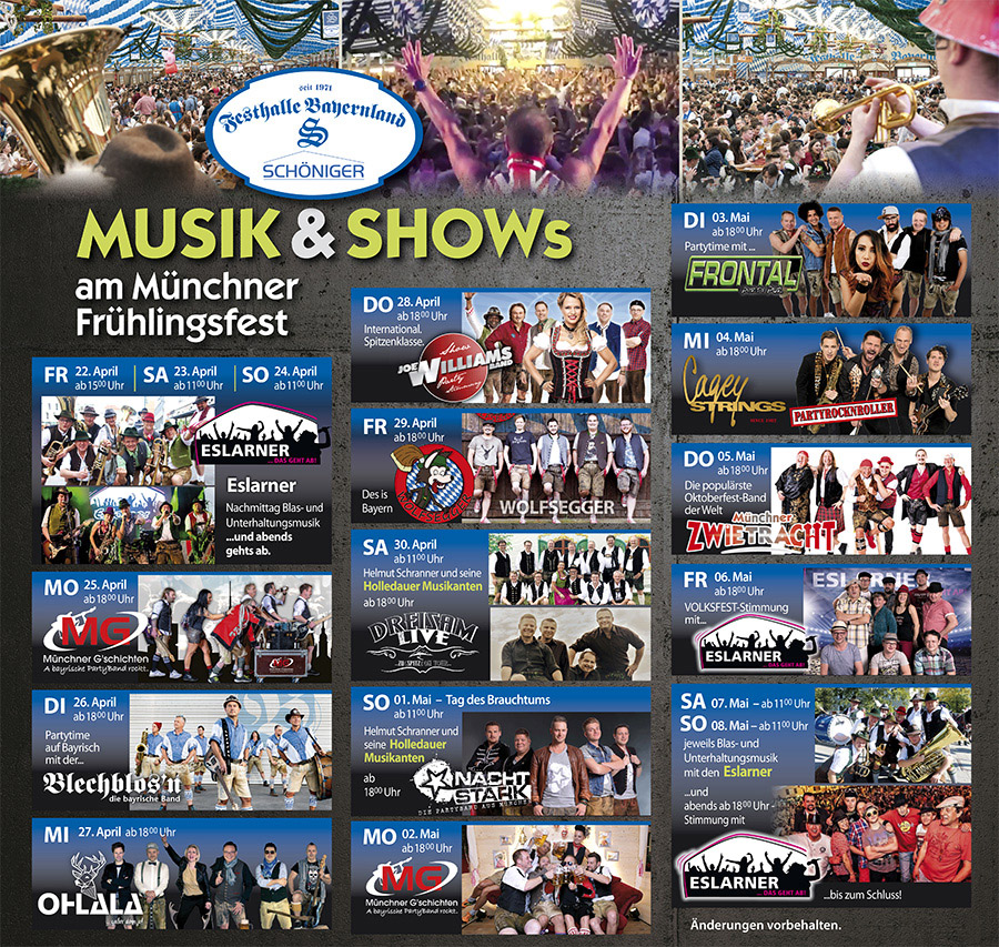 Veranstaltungsprogramm im Festzelt der Festhalle Bayernland - 56. Münchner Frühlingsfest auf der Theresienwiese
