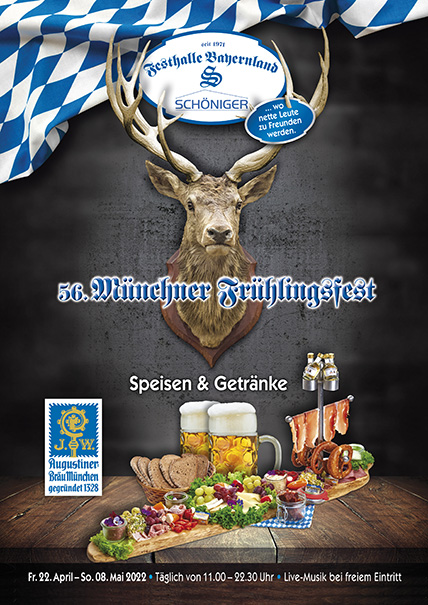 Speisen- und Getränkekarte für das Frühlingsfest München 2022 im Festzelt der Festhalle Bayernland - Theresienwiese