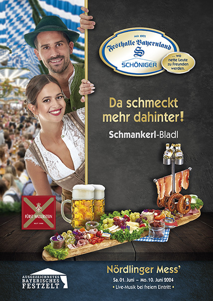 Speisenkarte und Getränkekarte für die Nördlinger Mess 2024 in der Festhalle Bayernland in Nördlingen