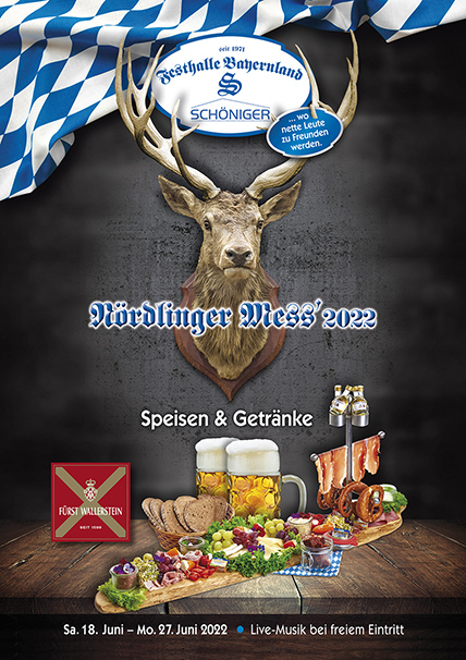 Speisenkarte und Getränkekarte für die Nördlinger Mess 2022 in der Festhalle Bayernland in Nördlingen