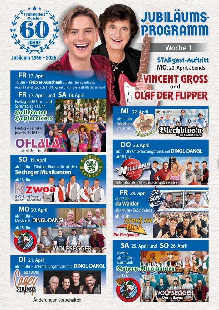 Programm Frühlingsfest München 2026 im Augustiner Festzelt 