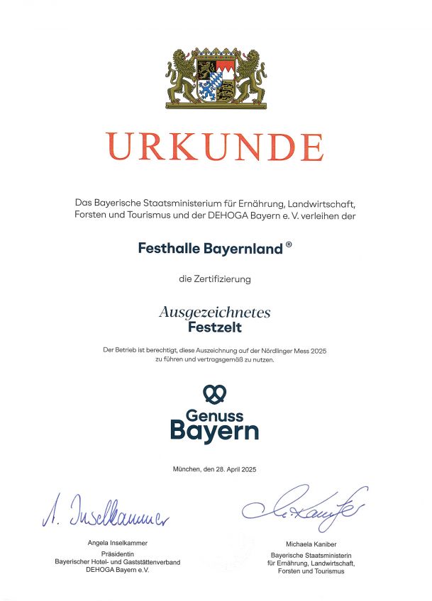 Ausgezeichnetes Festzelt Festhalle Bayernland Nördlinger Mess´ 2025